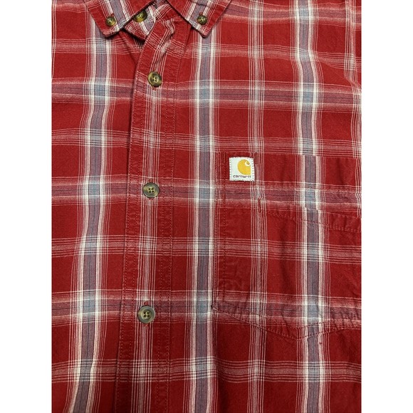 Carhartt Red Plaid Relaxed Fit Long Sleeve Button Down Size Large 103351 608 - Picture 5 of 10